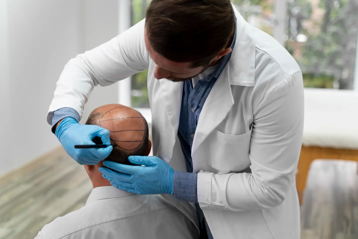 mature man going through follicular unit extraction process